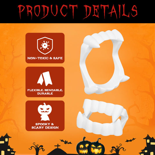 Vampire Teeth Set – 12 Pairs Realistic White Fangs for Halloween & Cosplay (Kids & Adults)