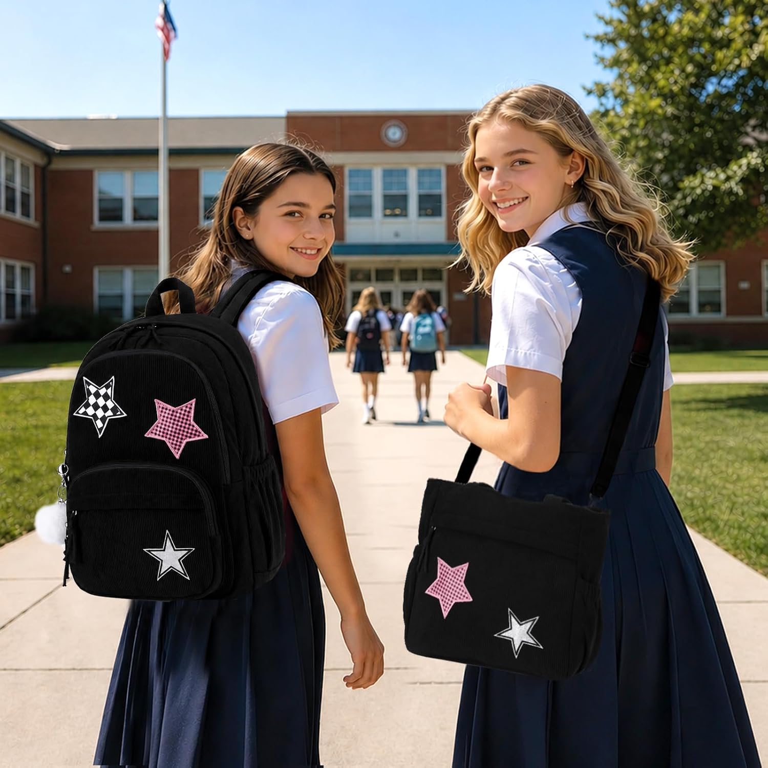 Black Star Corduroy 3-Piece School Backpack Set