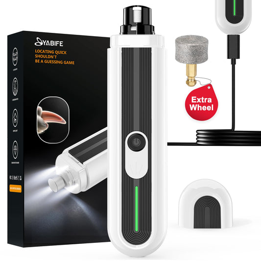 Rechargeable Dog Nail Grinder with 4 LED Lights & Type-C Charging – 3-Speed Quiet Pet Nail Trimmer (White)