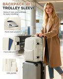 Women’s Large Carry-On Travel Backpack with Shoe Compartment & Wet Pocket – Flight Approved – Beige
