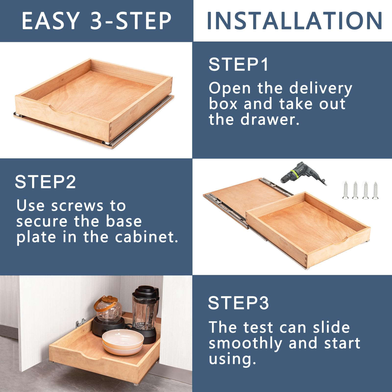 Draworia Solid Beechwood Pull-Out Cabinet Drawer – Soft-Close, Pre-Assembled Precision Fit Organizer