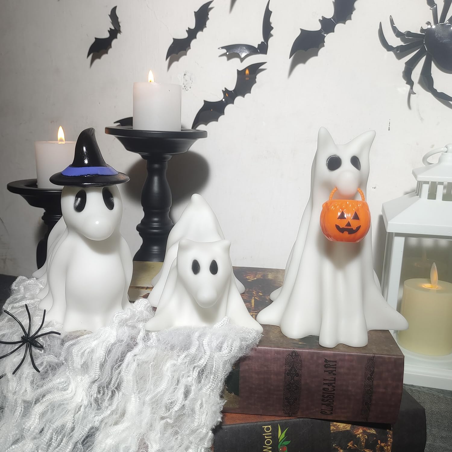 Set of 3 Light-Up Ghost Dogs – Handmade LED Halloween Decorations for Home, Office & Pet Lovers