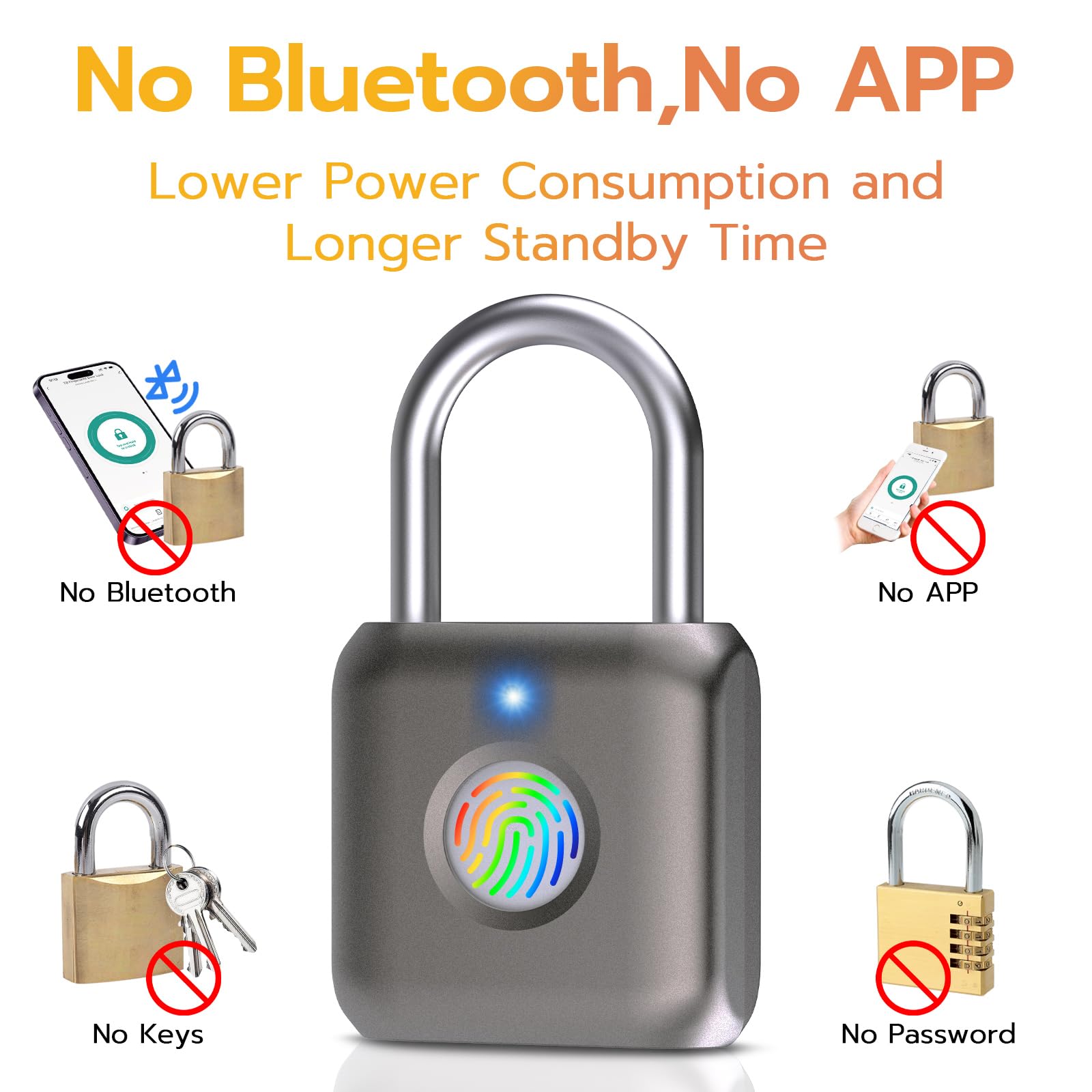 Portable Fingerprint Padlock USB Rechargeable Biometric Lock for Gym Locker, Luggage, Bike & Storage Security
