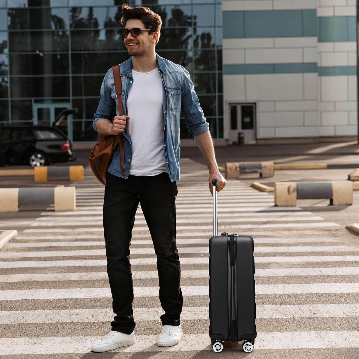 24-Inch Black Expandable Hardshell Checked Suitcase with TSA Lock