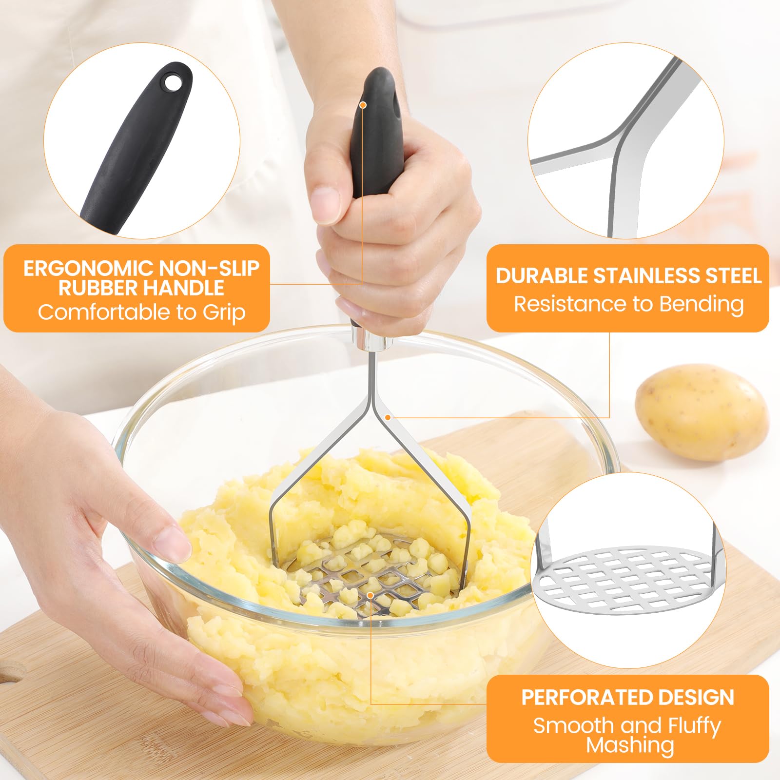 Dual Potato Masher Set – Stainless Steel Heavy-Duty Mashers with Ergonomic Handles (2-Piece)