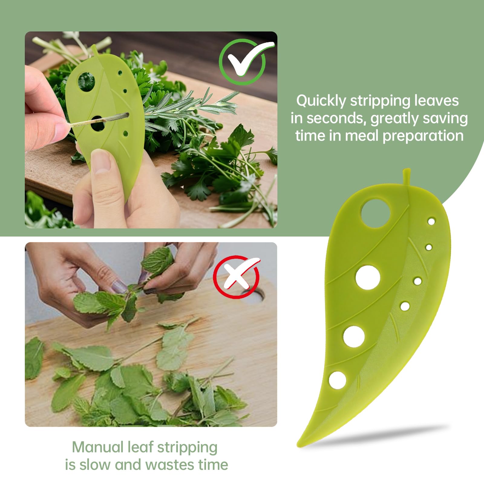 Multi-Hole Herb Stripper & Leaf Cutter Tool – 2-in-1 Kitchen Herb Peeler (Green)