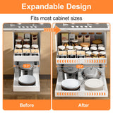 YJHome White Expandable Pull-Out Cabinet Organizer – No-Drill Adjustable Slide-Out Drawers with 3-Rail System (2 Pack)