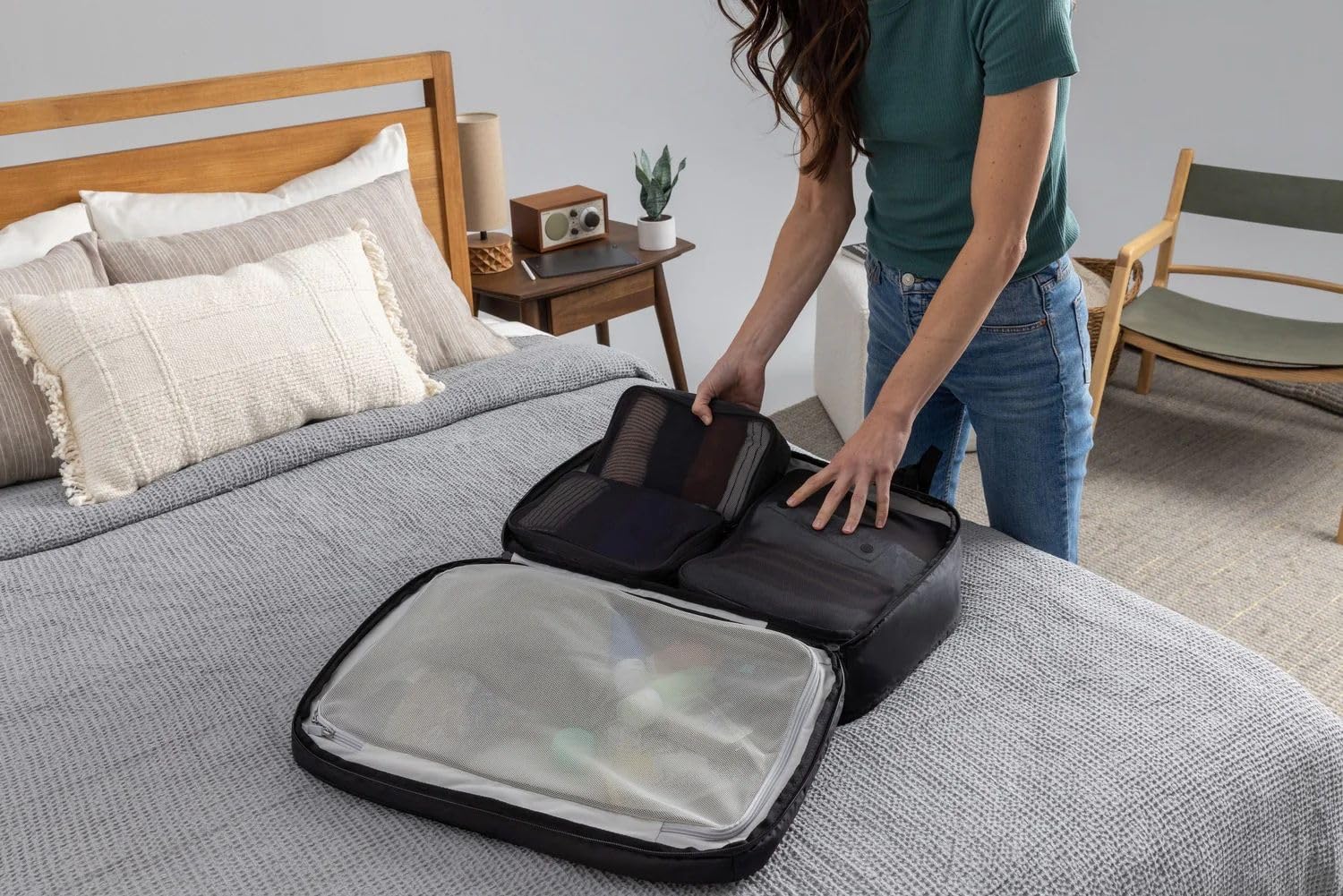 TORTUGA Packing Cubes Set of 3 with Mesh Panels – Lightweight Travel Luggage Organizers – Black