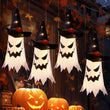 Halloween Lighted Ghost Witch Hats – 4 Pack Hanging LED Decorations with 3 Flash Modes for Indoor & Outdoor Use (Warm White)