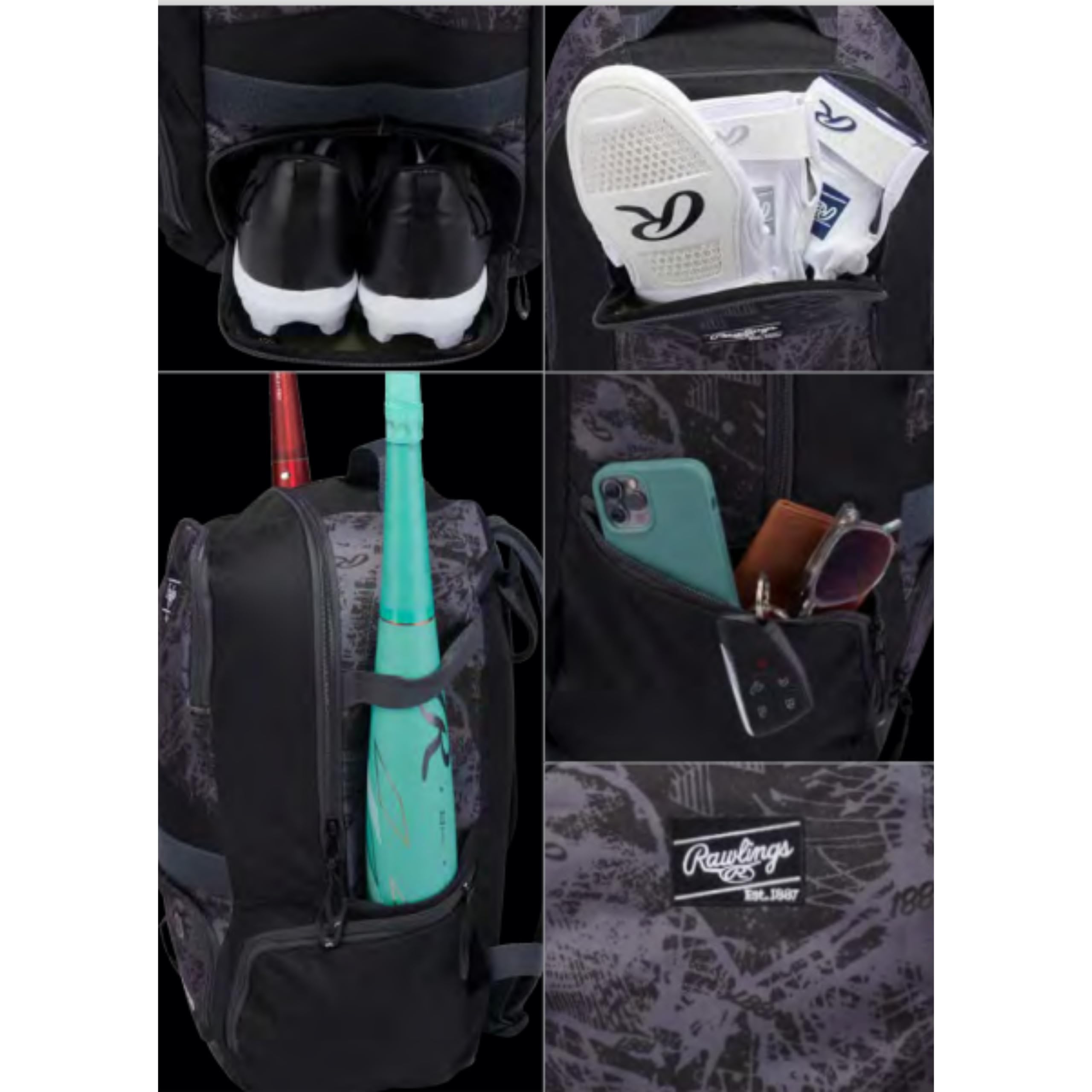 Rawlings Gamer Series Athletic Backpack – Dual Bat Sleeves, Ventilated Shoe Pocket & Pro Game-Day Design (Mint/Pink)