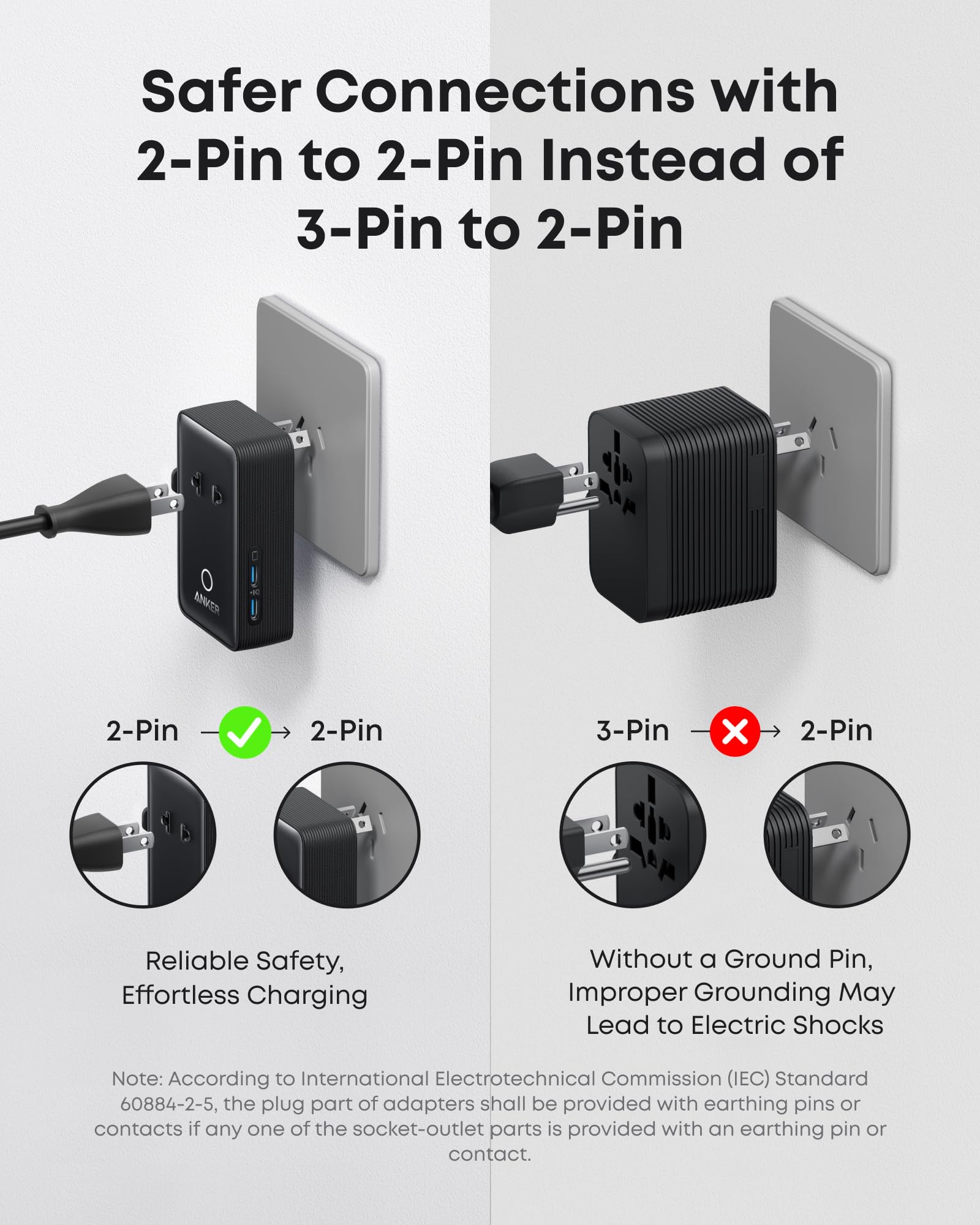 Anker Nano Universal Travel Adapter – 5-Port Compact Charger with USB-C Fast Charging (Black)