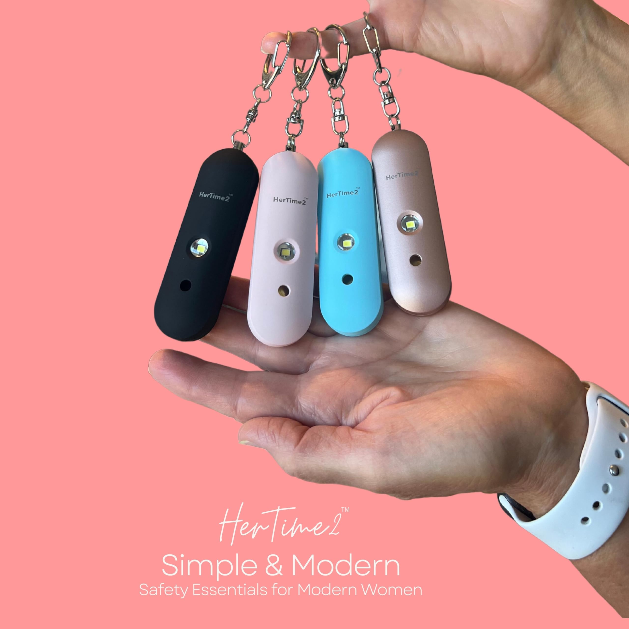 HerTime2 Personal Safety Alarm Keychain – 130dB Siren with Strobe Light, Waterproof (Rose Gold)