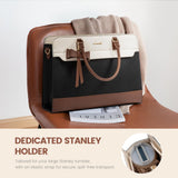LOVEVOOK Laptop Tote Bag for Women – Waterproof Leather Work Bag with Stanley Cup Holder, 15.6” Laptop Compartment & Shoulder Strap (Black/White/Brown)