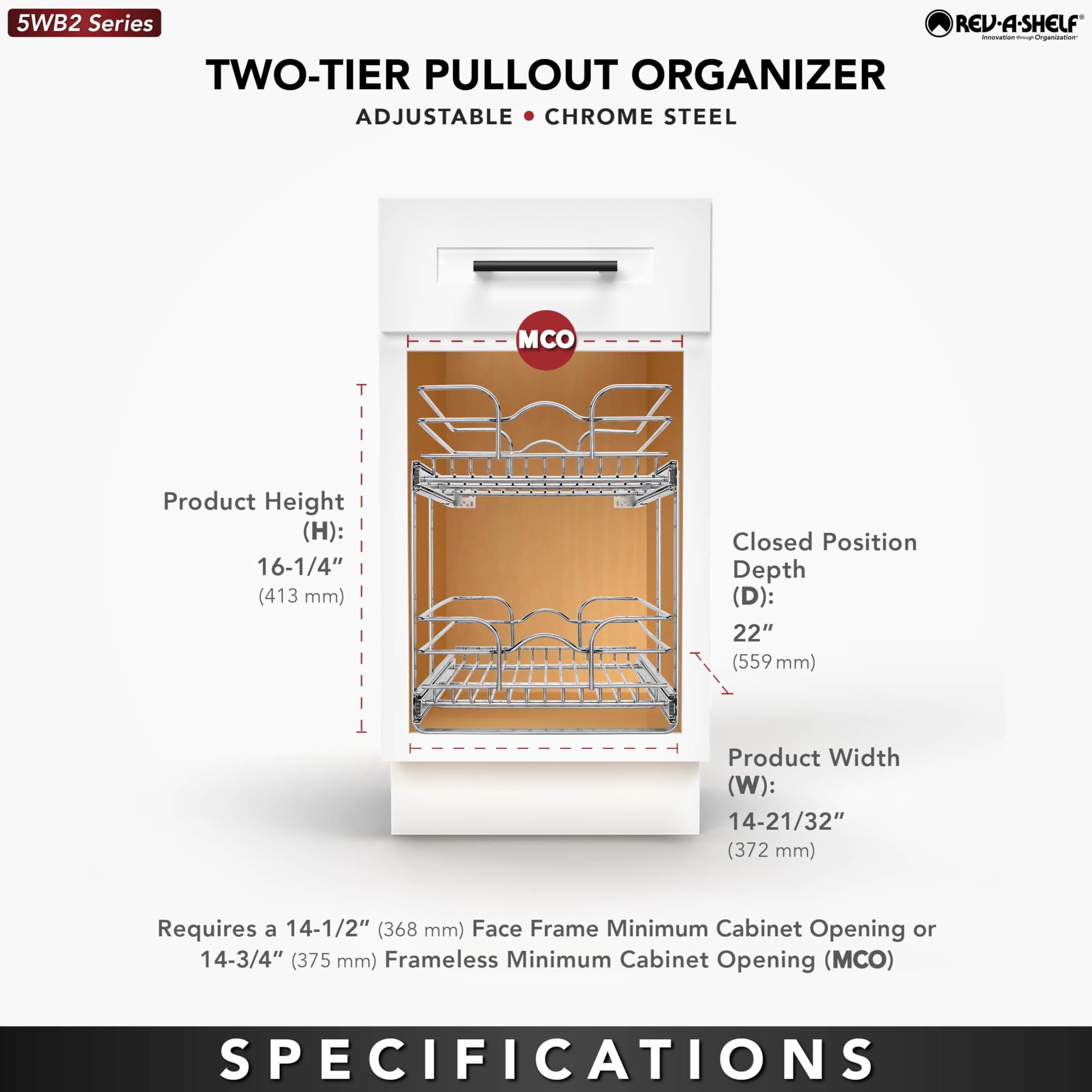 2-Tier Pull-Out Cabinet Organizer – Chrome Wire Slide-Out Baskets with Full-Extension Rails