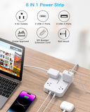 Flat Plug Extension Cord with USB-C – 8-in-1 Power Strip for Desk, Wall & Travel (White)