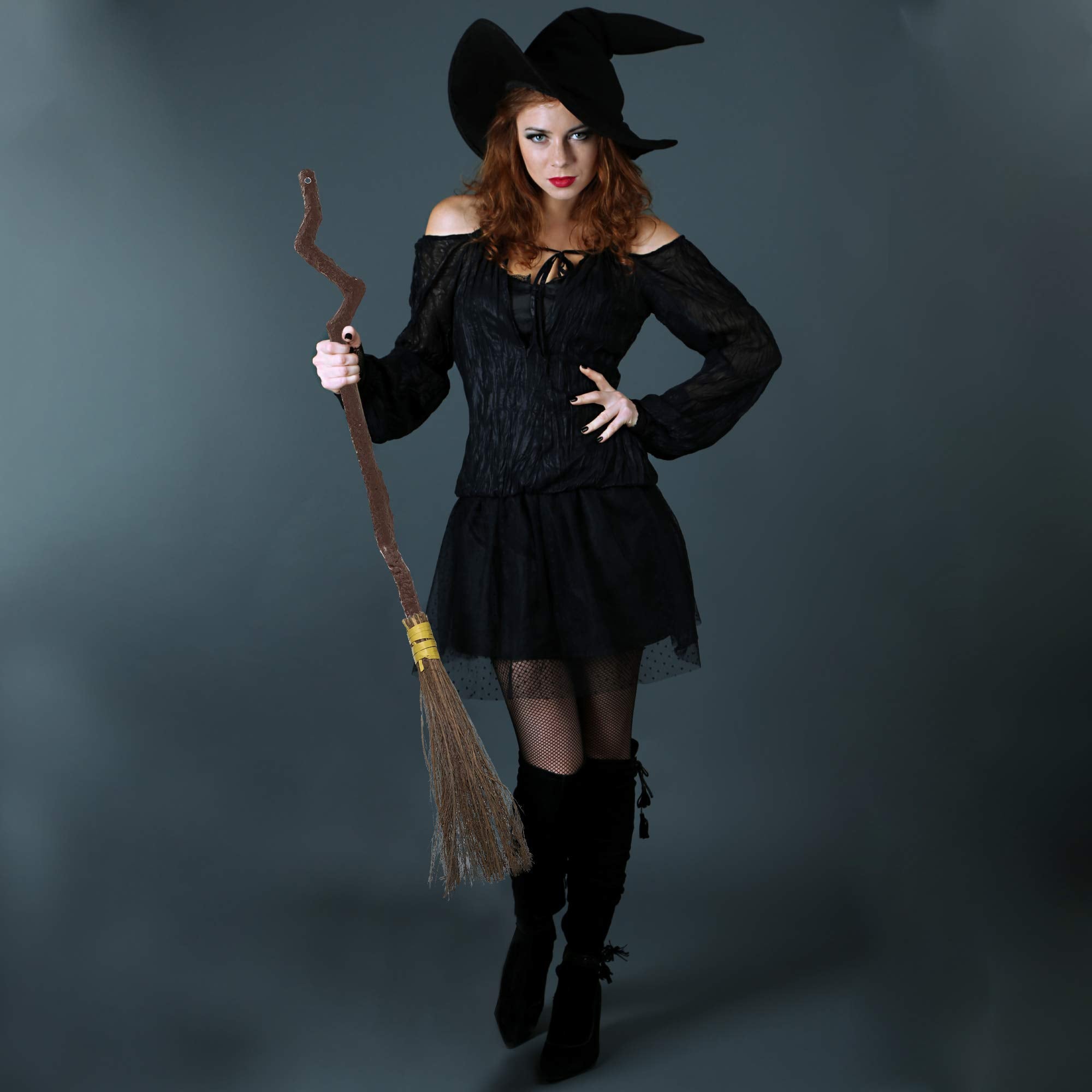 Brown Witch’s Besom Broom – Classic Halloween Witch Accessory by Skeleteen