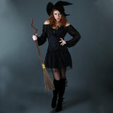 Brown Witch’s Besom Broom – Classic Halloween Witch Accessory by Skeleteen
