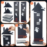Halloween Office Cubicle Decor Set – Wooden Haunted House Desktop Decorations with Bat Stickers (Black)