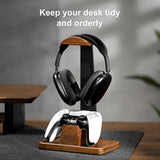 UPERGO Walnut Wood Headset Stand with Gaming Controller Holder & Storage Base for PS5, Xbox and Desk Setup Organization