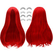 Red Long Wig & False Eyelash Set – Halloween Costume Accessories for Women 💋🎃