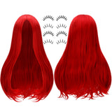 Red Long Wig & False Eyelash Set – Halloween Costume Accessories for Women 💋🎃