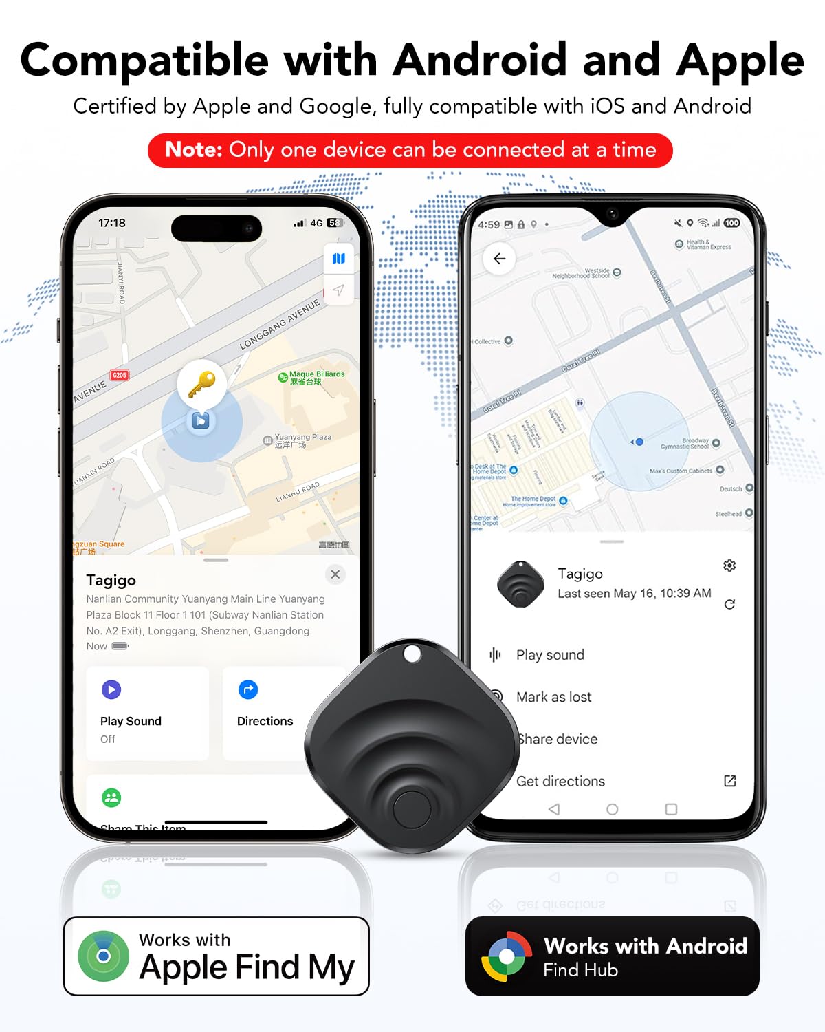 Dual-System Smart Tracker Tag 4 Pack, Apple Find My & Google Find Hub Compatible Bluetooth Tracker, Anti-Loss Item Locator with Loud Alert and Privacy Protection