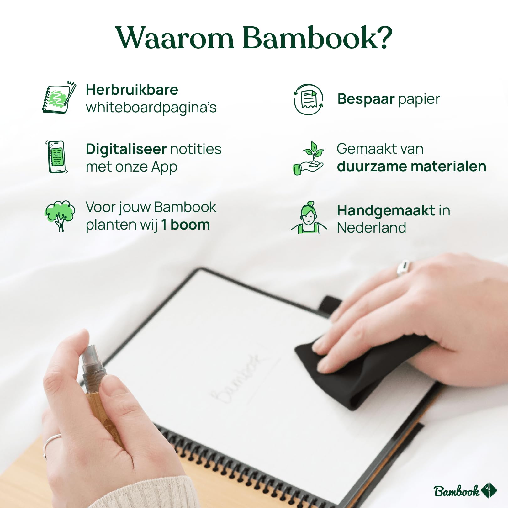 Bambook Classic Reusable Smart Notebook with Pen – Sustainable Digital Scan & Wipe Journal (Black)