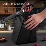 21-Piece Elegant Black Knife Block Set with Built-In Sharpener – Precision German Steel