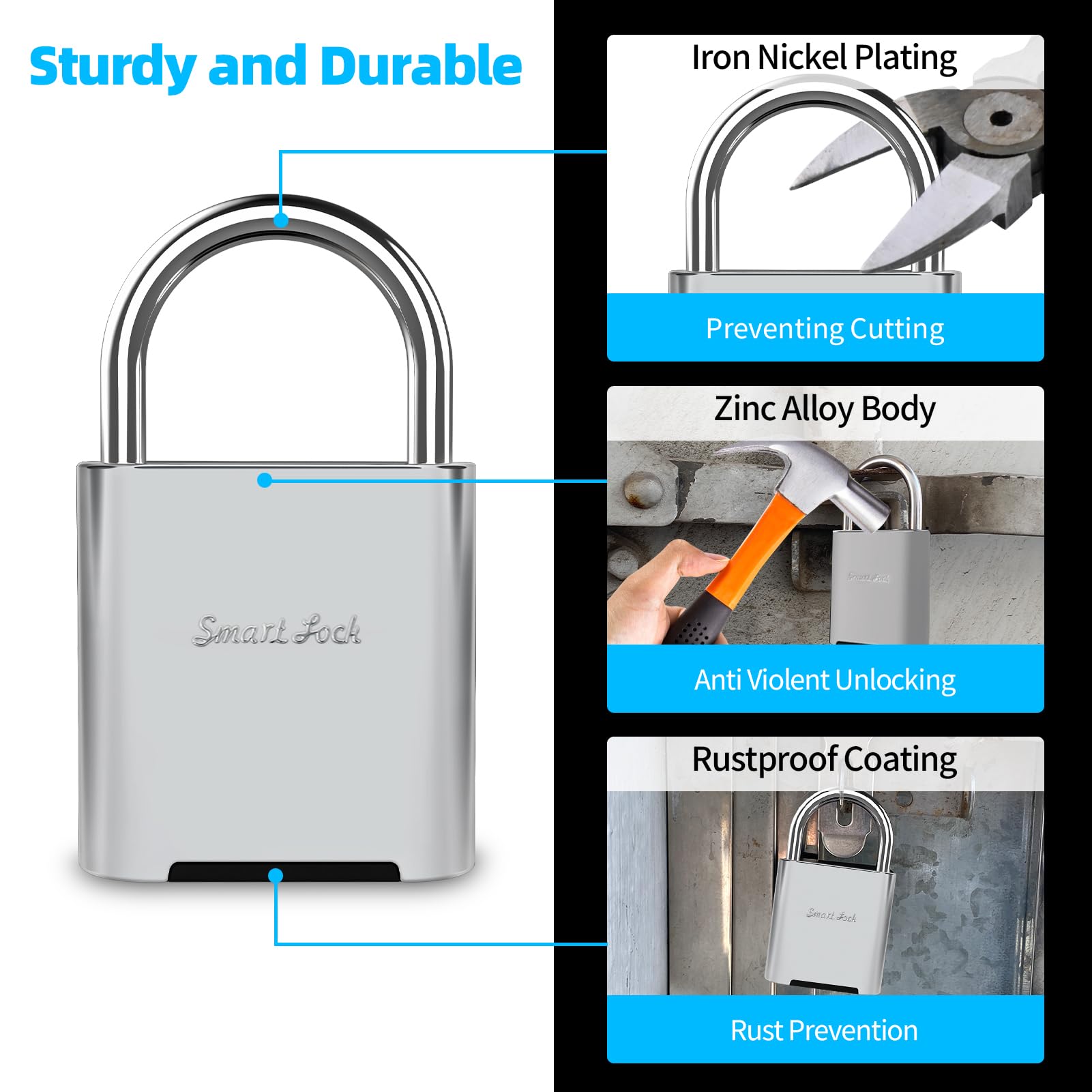 IP66 Waterproof Fingerprint Padlock with USB Rechargeable Battery, Biometric Smart Lock for Gym, Gates & Outdoor Security