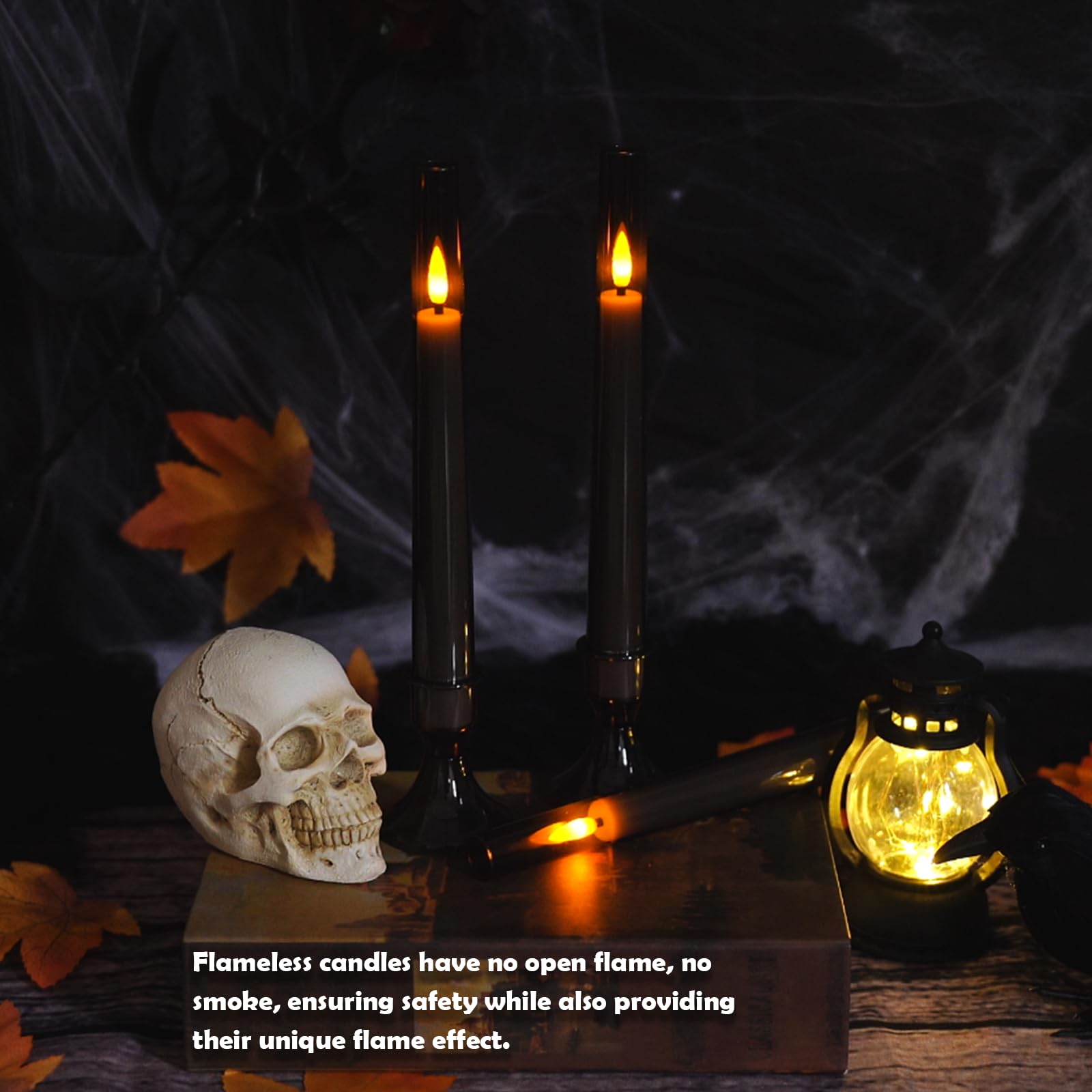 Grey Flameless Taper Candles with Remote – 6-Pack Flickering LED Candles for Weddings, Parties & Home Decor (9.45”)