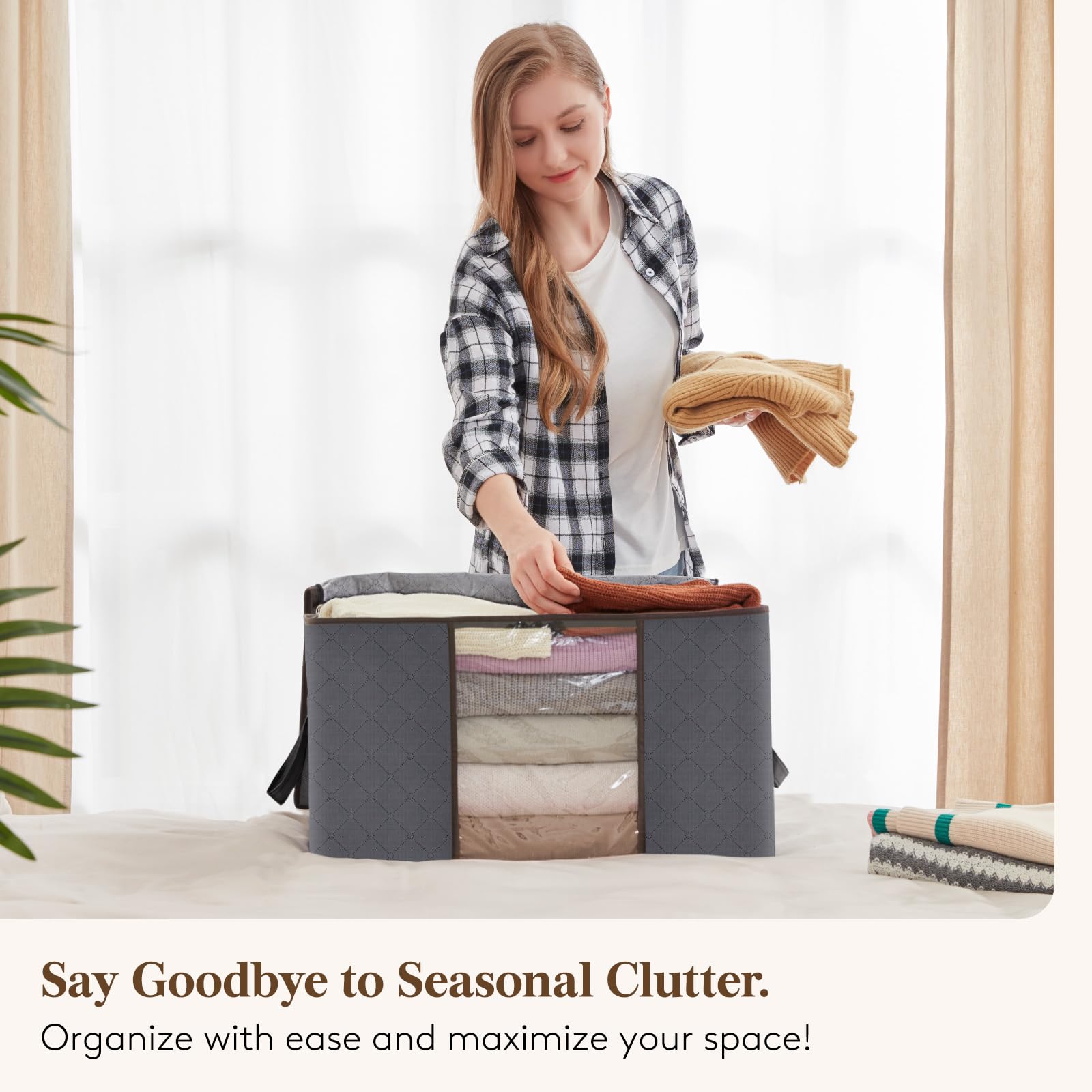 LIFEWIT Clothes Storage Bins with Lids 6-Pack – Foldable Fabric Storage Bags with Clear Window & Reinforced Handles (60L)