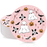Pink Halloween Paper Plates – 40 Pcs 9" Disposable Plates with Ghost, Bat & Pumpkin Designs for Parties & Everyday Use