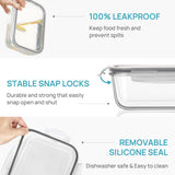 63oz Large Glass Food Storage Containers with Airtight Flip Lids – BPA-Free Borosilicate Meal Prep Set (Grey)