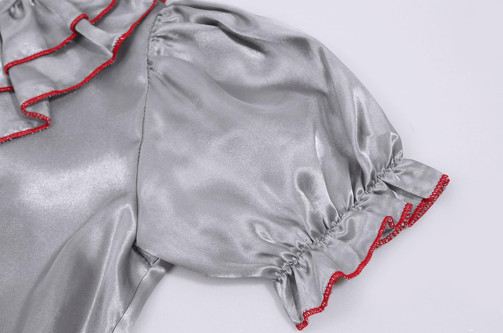 Girls Gray Killer Clown Costume – Complete Halloween Outfit with Dress, Gloves, Leg Warmers & Red Clown Nose