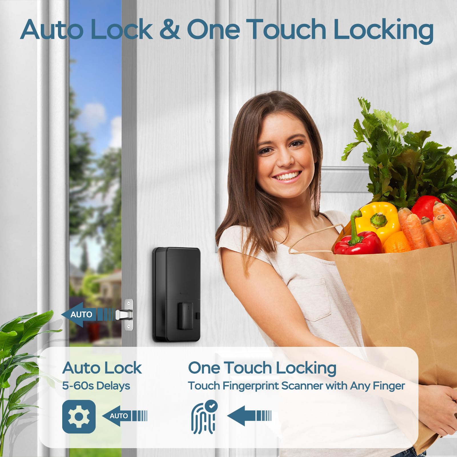 Smart Fingerprint Door Lock with Bluetooth App Control, Keyless Entry Deadbolt, Auto Lock Security System for Front Doors