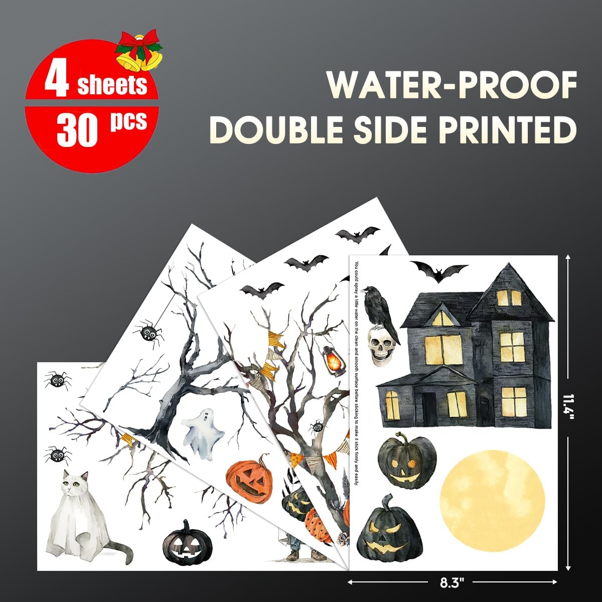 Horaldaily 30 PCS Halloween Window Cling Sticker, Jack-O-Lantern Pumpkin Castle Tree Ghost Bats Cat Witch Cobweb Home Party Supplies Shop Window Glass Display Decoration