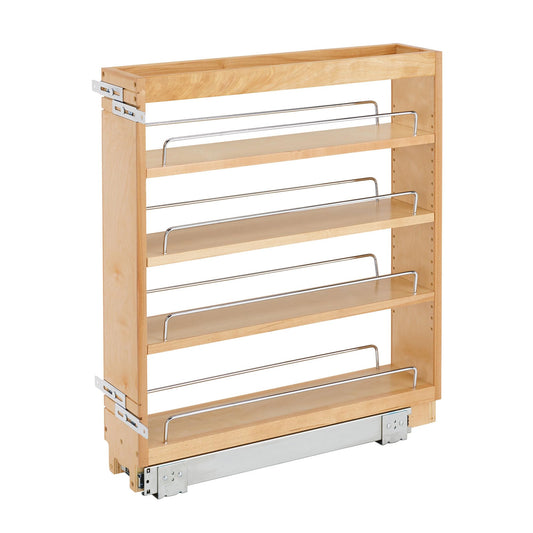 Slim 5-Inch Pull-Out Kitchen Cabinet Organizer – Maple Slide-Out Pantry Rack with Adjustable Shelves