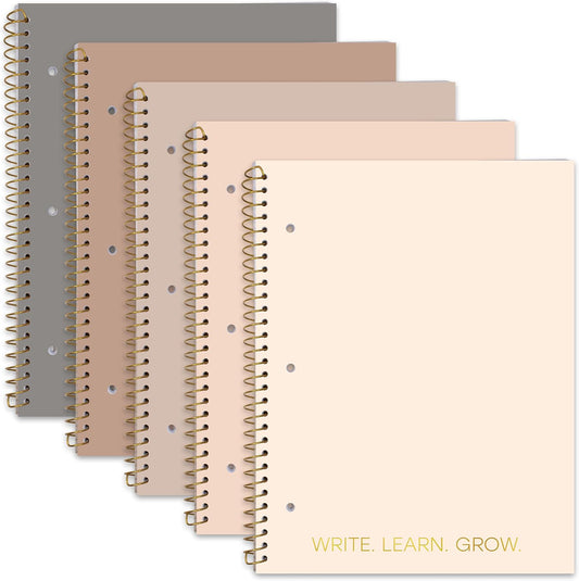 Elegant 5-Pack College Ruled Spiral Notebooks with Gold Accents and Binder-Ready Pages