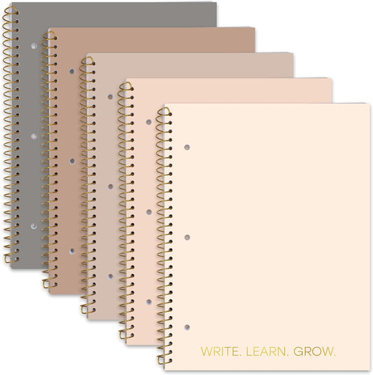 Elegant 5-Pack College Ruled Spiral Notebooks with Gold Accents and Binder-Ready Pages