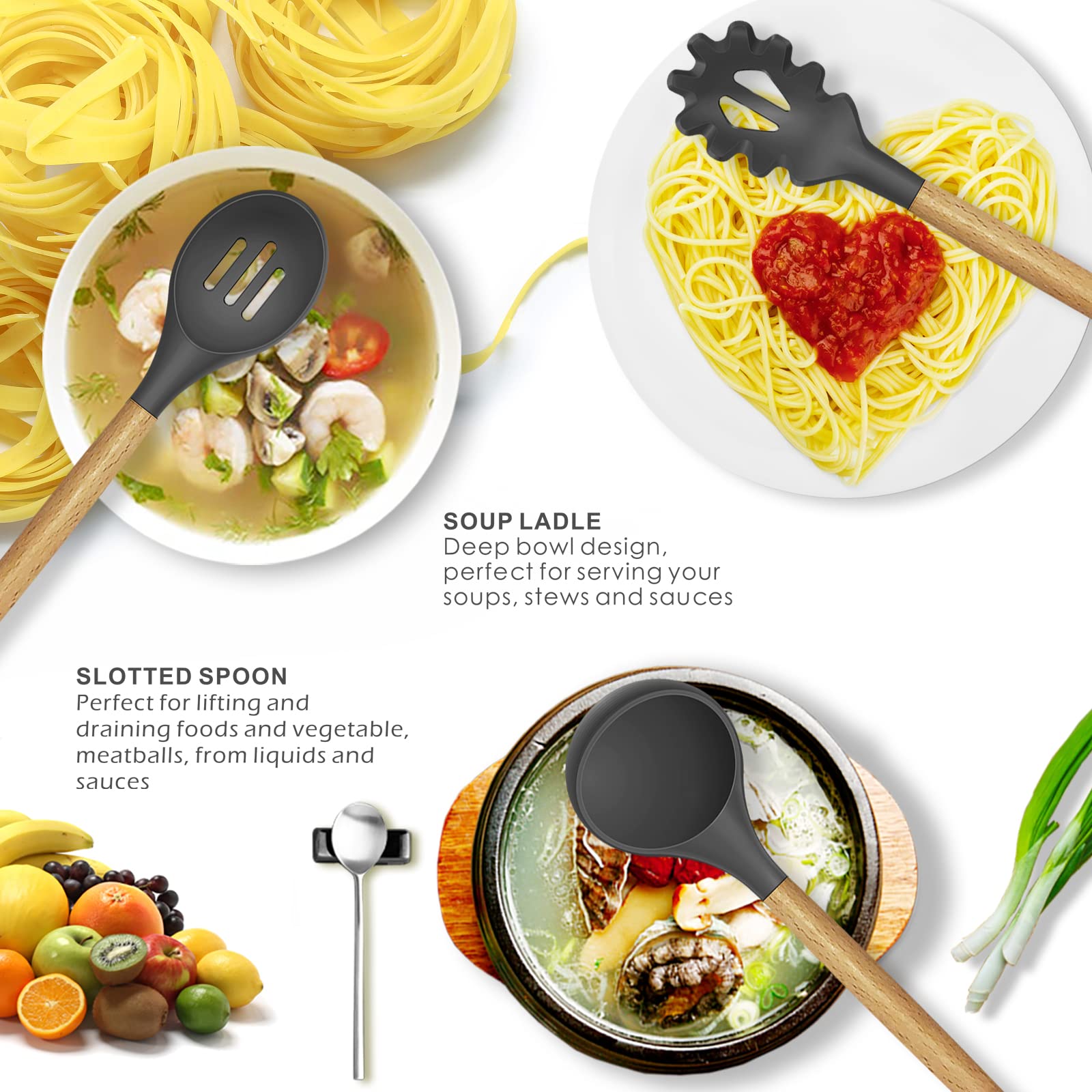 Silicone Kitchen Utensils Set – BPA-Free, Heat Resistant Cooking Tools with Stainless Steel Core