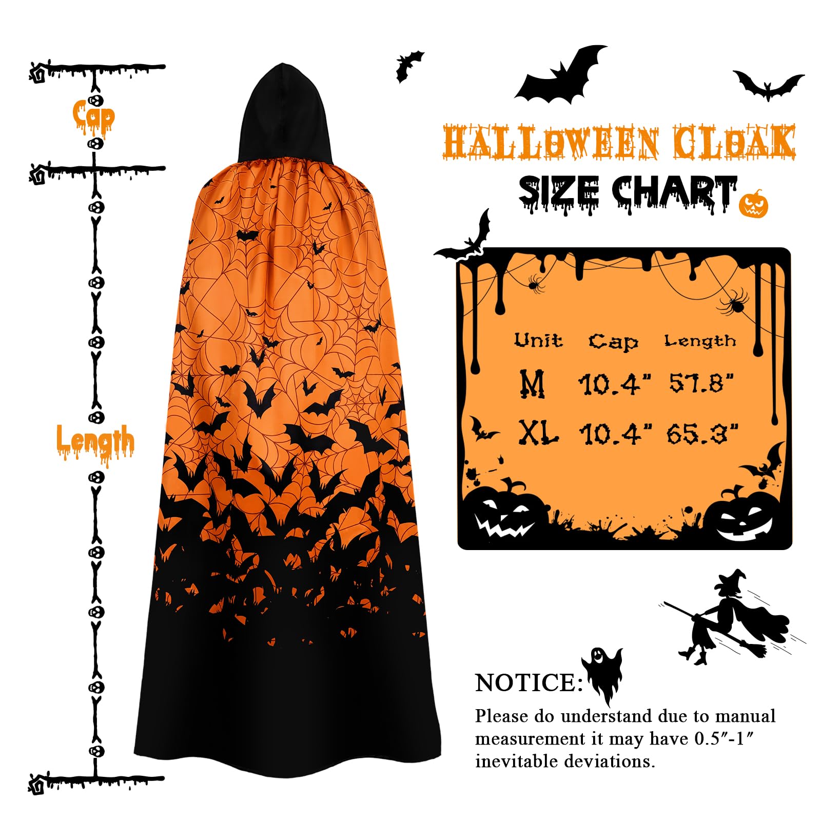 Spider Web Hooded Cape – Black Halloween Cloak for Adults with Oversized Hood & Adjustable Tie