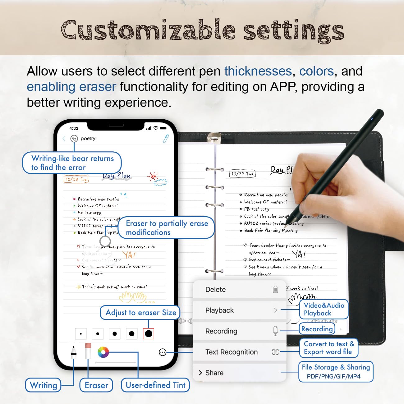 Ophaya Pro+ Smart Digital Pen & Notebook – Real-Time Sync, Searchable OCR & Audio Recording System (Black)