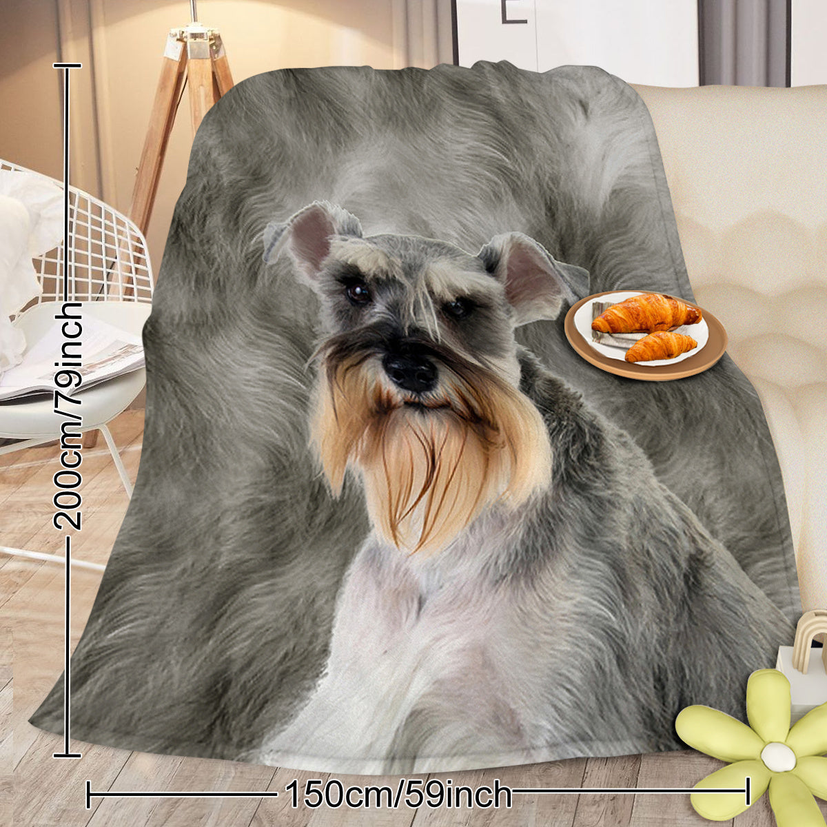 Schnauzer Flannel Blanket – Super-Soft Cozy Puppy Dog Throw for Couch, Bed & Office, 75 × 100 cm