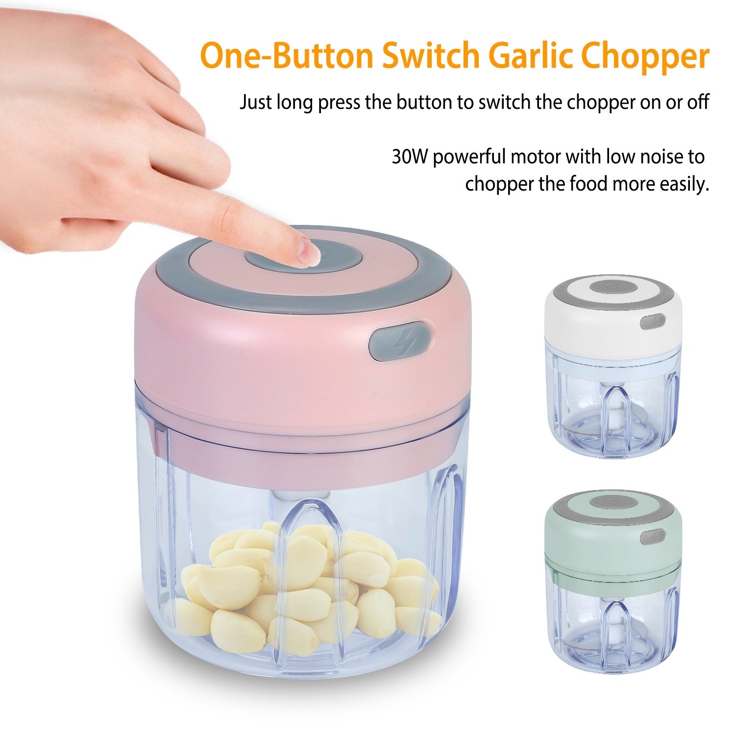 Mini Electric Garlic Chopper – 8.45 oz Cordless Food Chopper with USB Recharge & Stainless Steel Blades