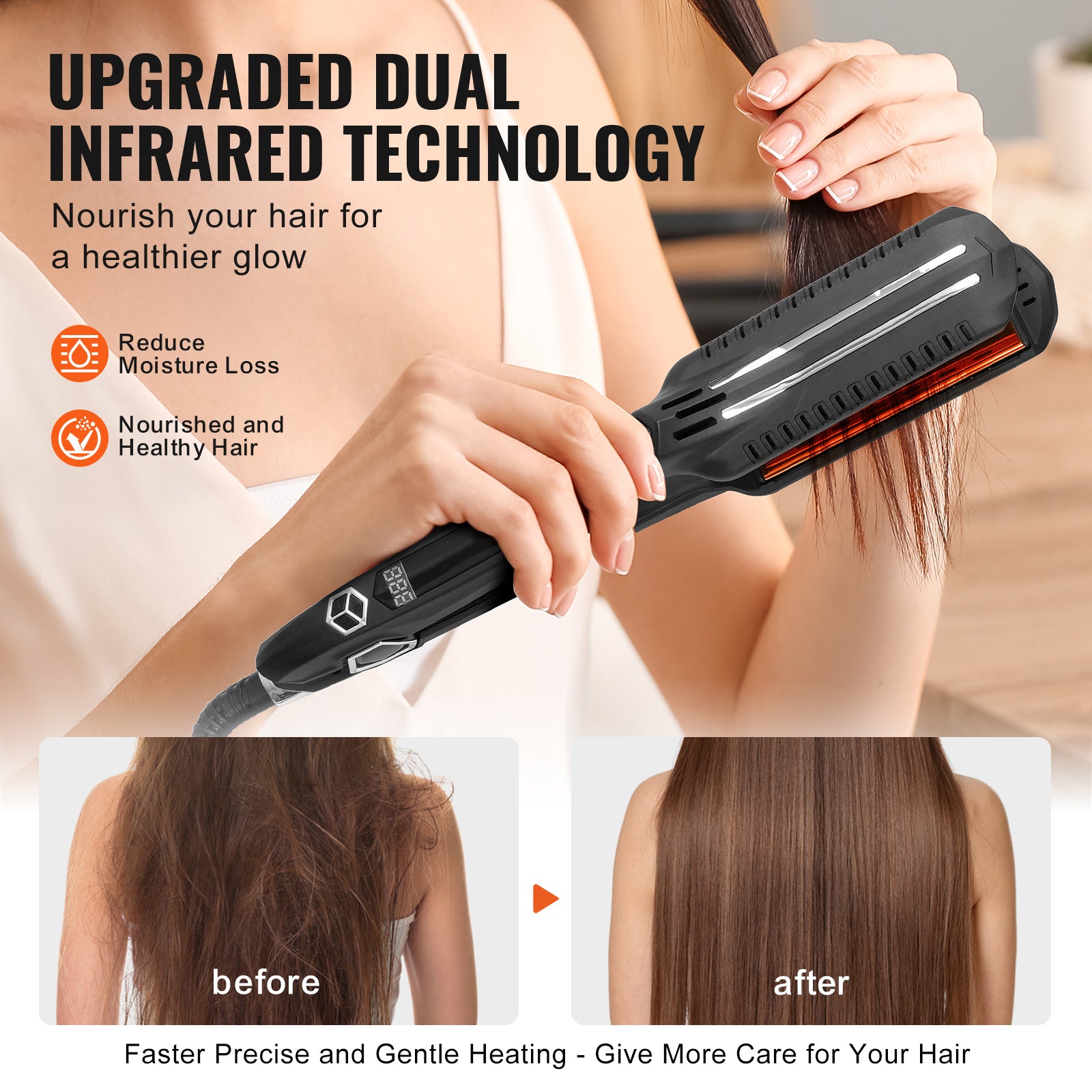 VEVOR Hair Straightener ✨ Titanium Flat Iron with Infrared Heat, 19 Temp Levels & LCD Display – Salon & Travel