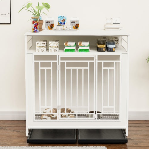 43.3-Inch Large Wooden Dog Kennel Furniture – Indoor Pet Crate with Divider, Double Door Design & Stylish Home Décor