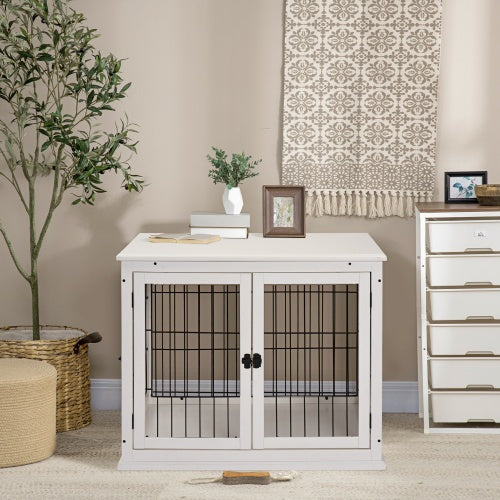 Stylish Small Kennel End Table with Double Entrances & Lockable Door