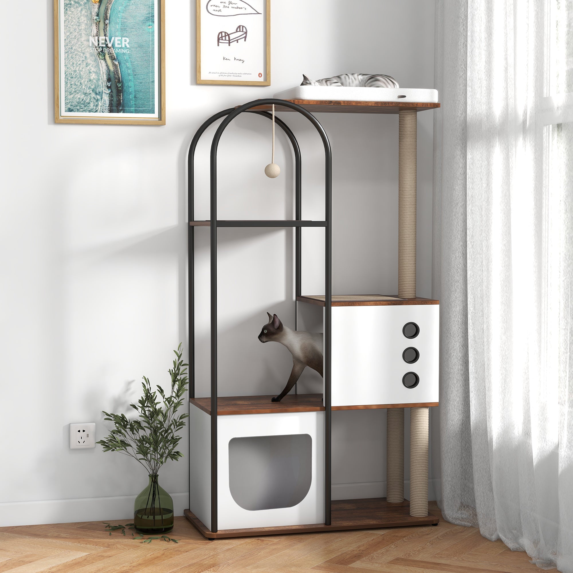 Modern Multi-Level Cat Condo with Cave, Perch & Dual Scratching Posts