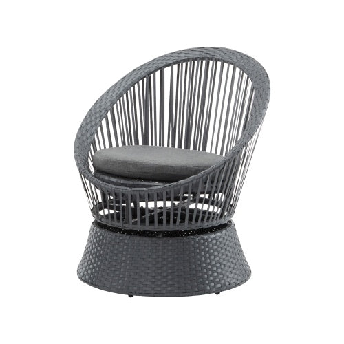 26.7" Modern Gray Wicker Lounge Chair – Round Rattan & Iron Frame, Stylish Relaxation for Living Room & Patio 🪑✨