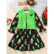Toddler Kids Baby Girl Christmas Dress Set – Long Sleeve Cartoon Print Party Dress with Heart Print Vest Coat, Cute Holiday Outfit